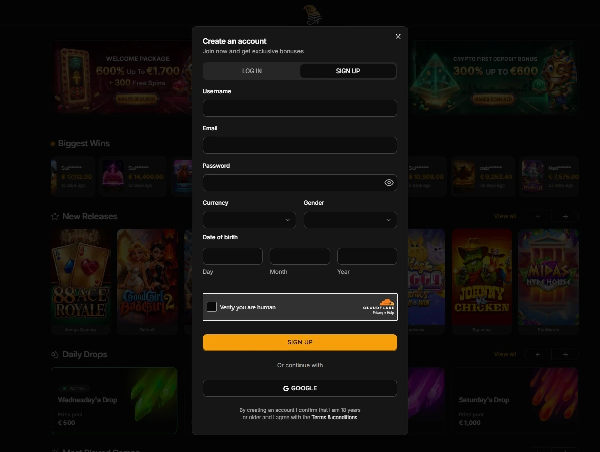Horus casino registreren