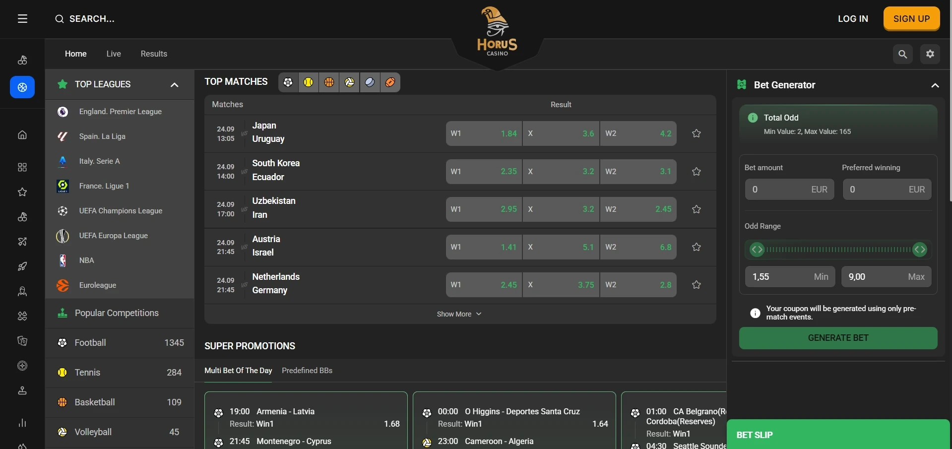 Horus casino betting